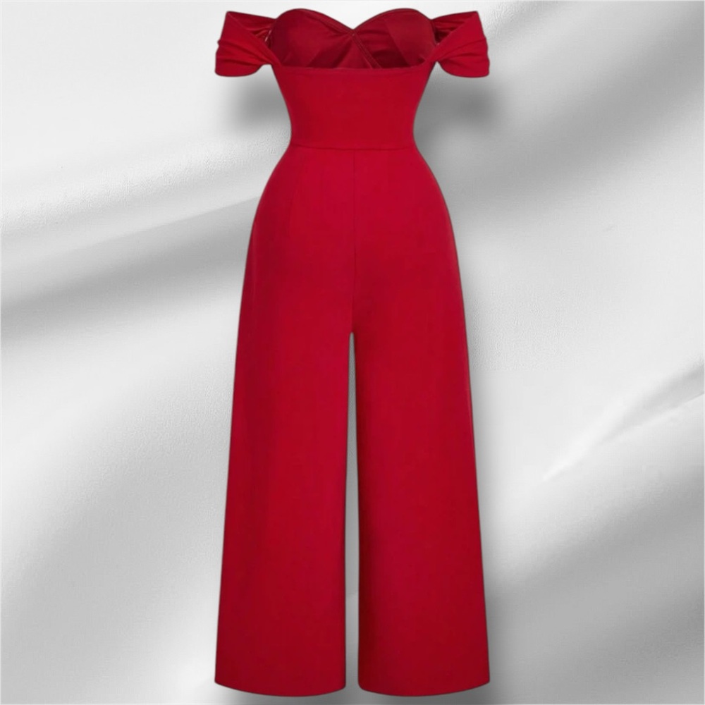 😍 Elegant Red Off-Shoulder Jumpsuit 😍 - Picture 2 of 8